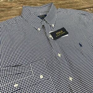 Polo Ralph Lauren Classic Fit Stretch Poplin Shirt Navy Gingham‎ Check Sz XL NEW